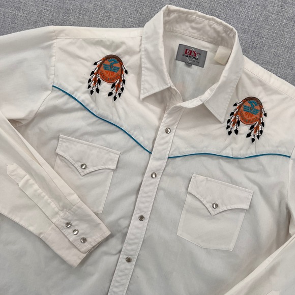 Ely Diamond Other - VTG 80s Ely Diamond Western Thunderbird Embroidered Pearl Snap Shirt Men L White